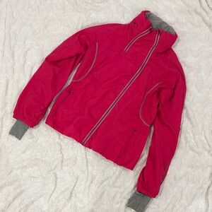 Lululemon Lightweight Hooded Jacket Pink Gray Trim Zip Pockets Size 2